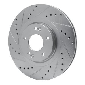 Hyundai Santa Fe Sport Brake Rotor (1) - Front Left - R1 Concepts - Drilled & Slotted - Silver - `13-`20